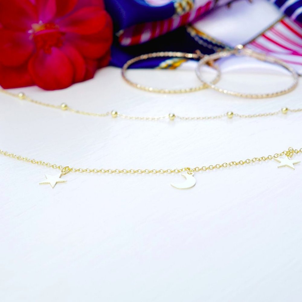 S925 Rose Gold Moon Star Layered Necklace - Picture 8 of 9